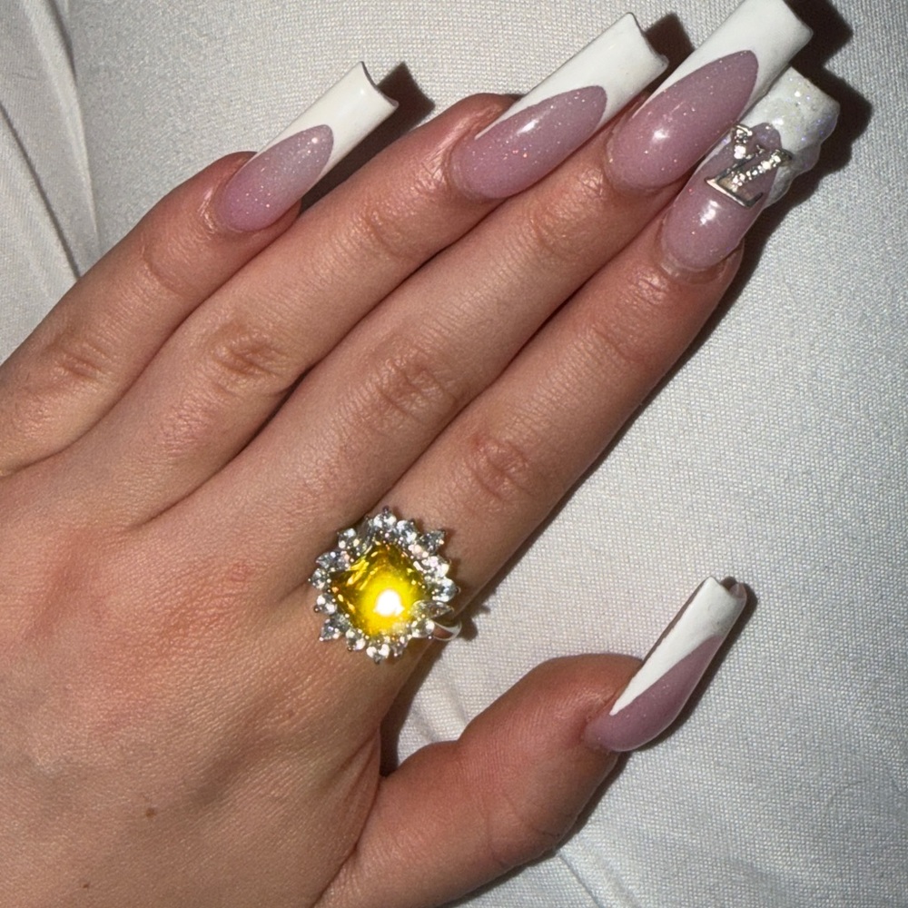 Yellow Gemstone Ring with Silver Accents